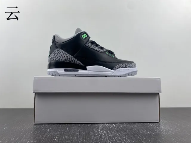 Air Jordan 3 Black Cement Green Basketball Shoes 4