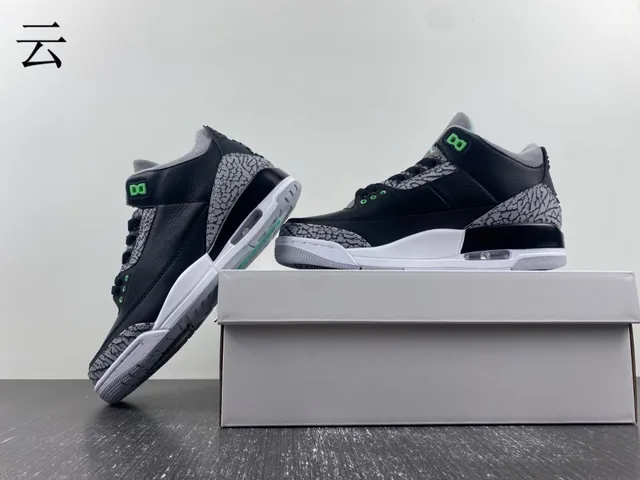 Air Jordan 3 Black Cement Green Basketball Shoes 5