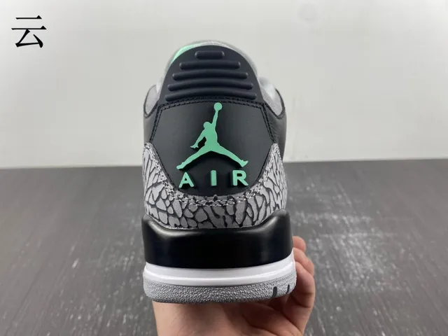 Air Jordan 3 Black Cement Green Basketball Shoes 7
