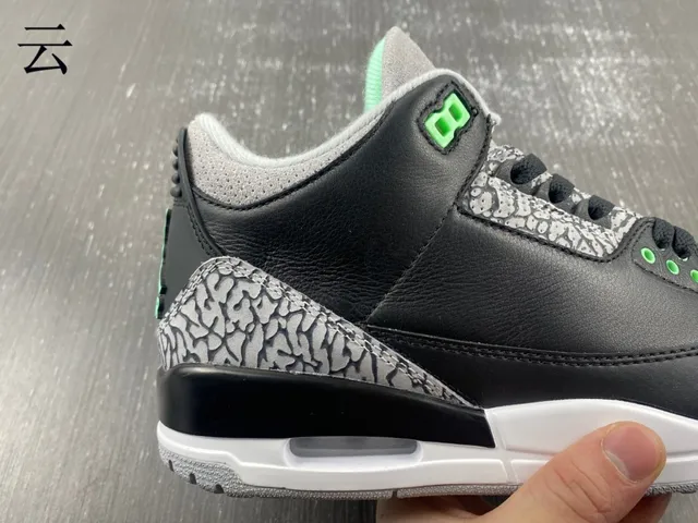 Air Jordan 3 Black Cement Green Basketball Shoes 10