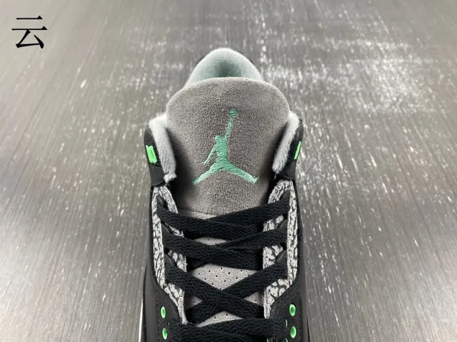 Air Jordan 3 Black Cement Green Basketball Shoes 12