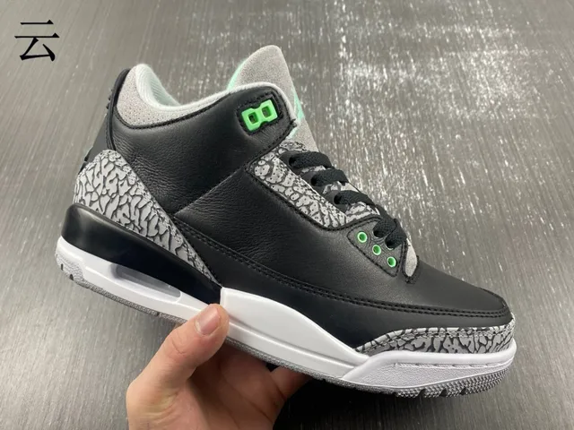 Air Jordan 3 Black Cement Green Basketball Shoes 13