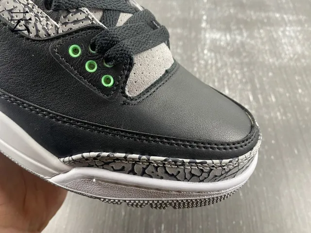 Air Jordan 3 Black Cement Green Basketball Shoes 14