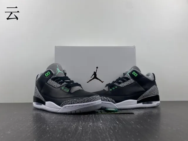 Air Jordan 3 Black Cement Green Basketball Shoes 15