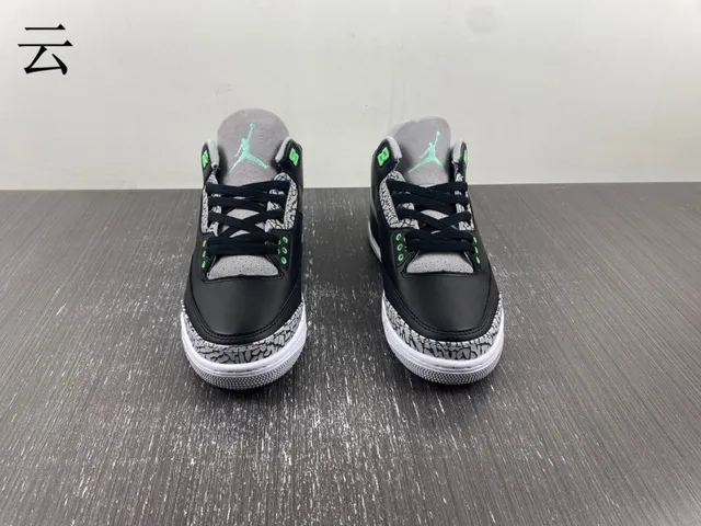 Air Jordan 3 Black Cement Green Basketball Shoes 16