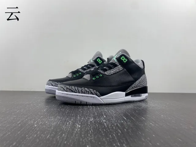 Air Jordan 3 Black Cement Green Basketball Shoes 17