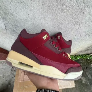 Air Jordan 3 Tênis de Basquete Burgundy Suede e Couro de Topo Alto