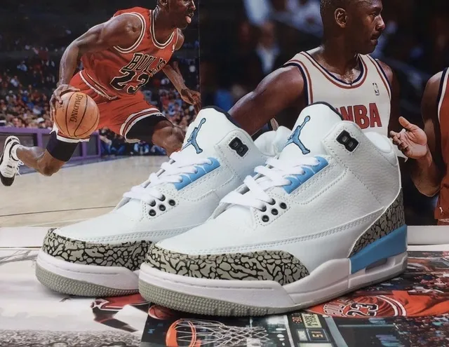 Air Jordan 3 White Cement Grey Blue Basketball Shoes 2