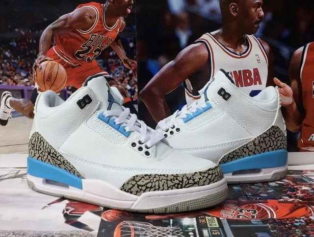 Air Jordan 3 White Cement Grey Blue Basketball Shoes 5