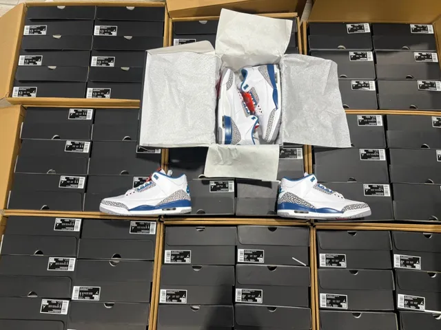 Air Jordan 3 White Royal Blue Elephant Print Basketball Shoes 5