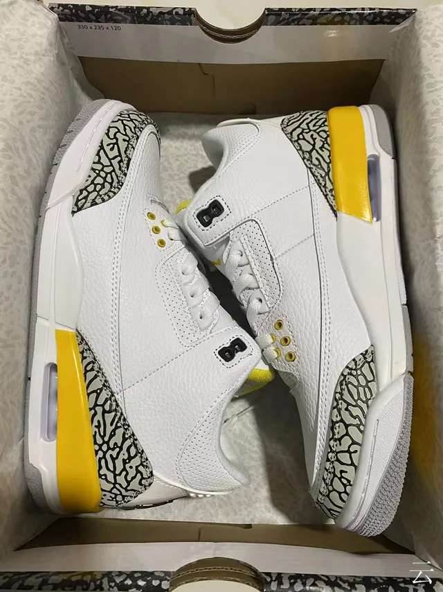Air Jordan 3 White Yellow Elephant Print Basketball Shoes 7