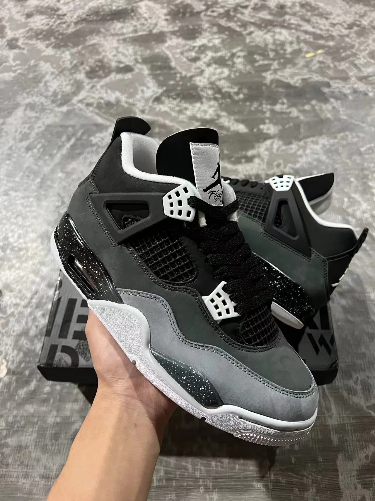 Air Jordan 4 Black Gray Speckled Basketball Shoes 2