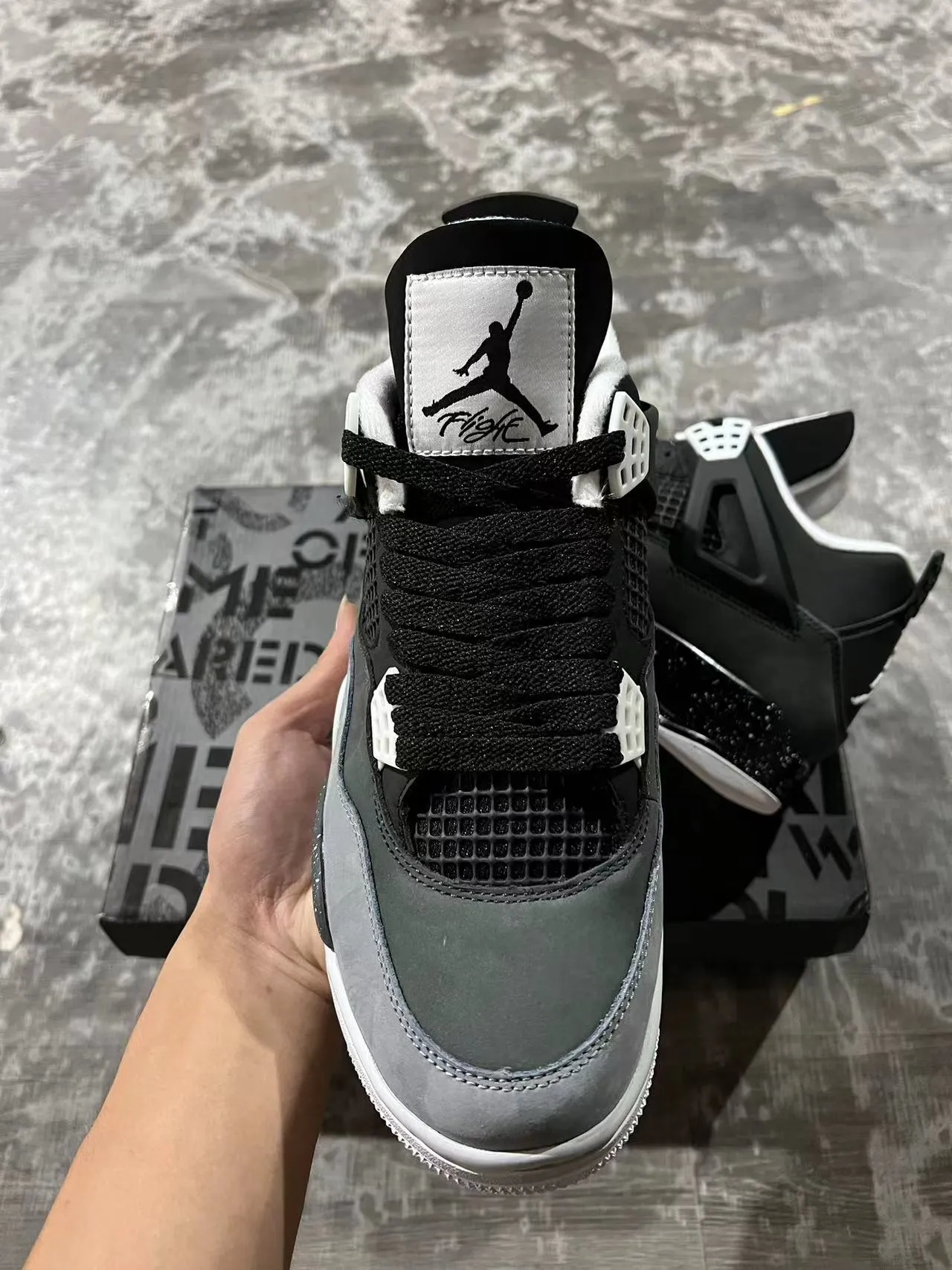 Air Jordan 4 Black Gray Speckled Basketball Shoes 3