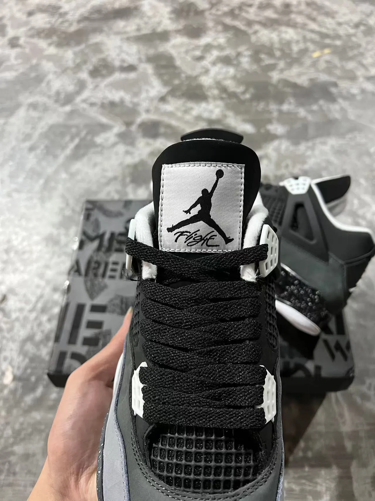 Air Jordan 4 Black Gray Speckled Basketball Shoes 4