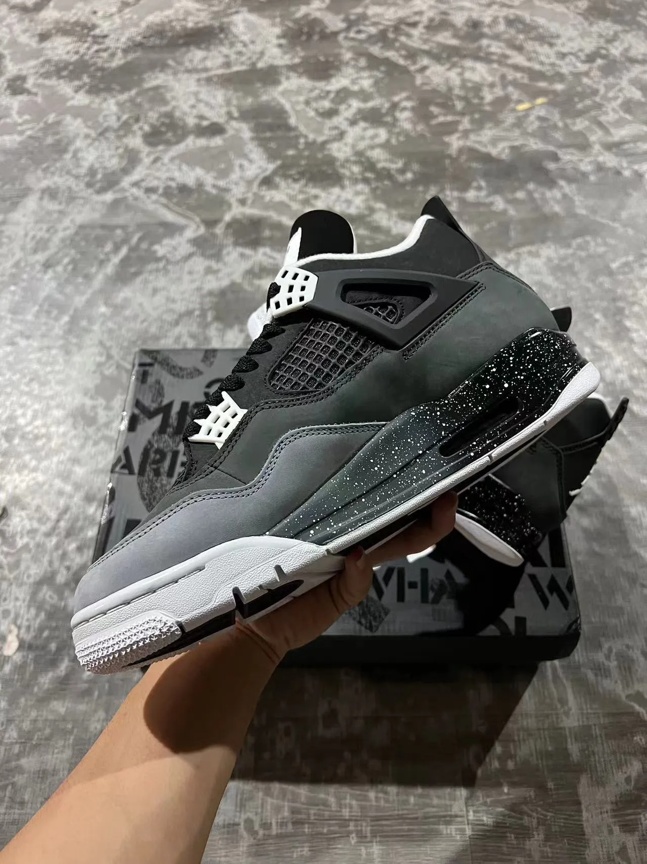 Air Jordan 4 Black Gray Speckled Basketball Shoes 5