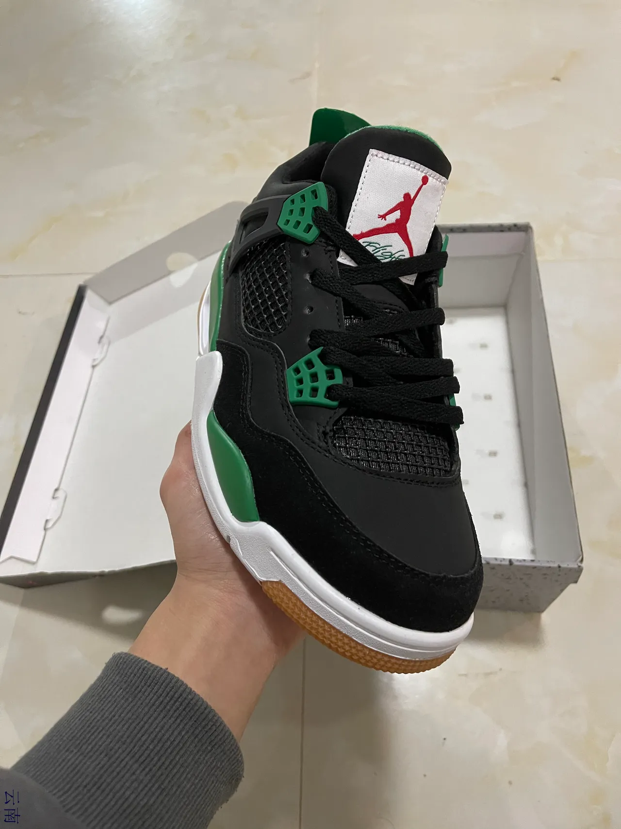 Air Jordan 4 Black Green Basketball Shoes 2