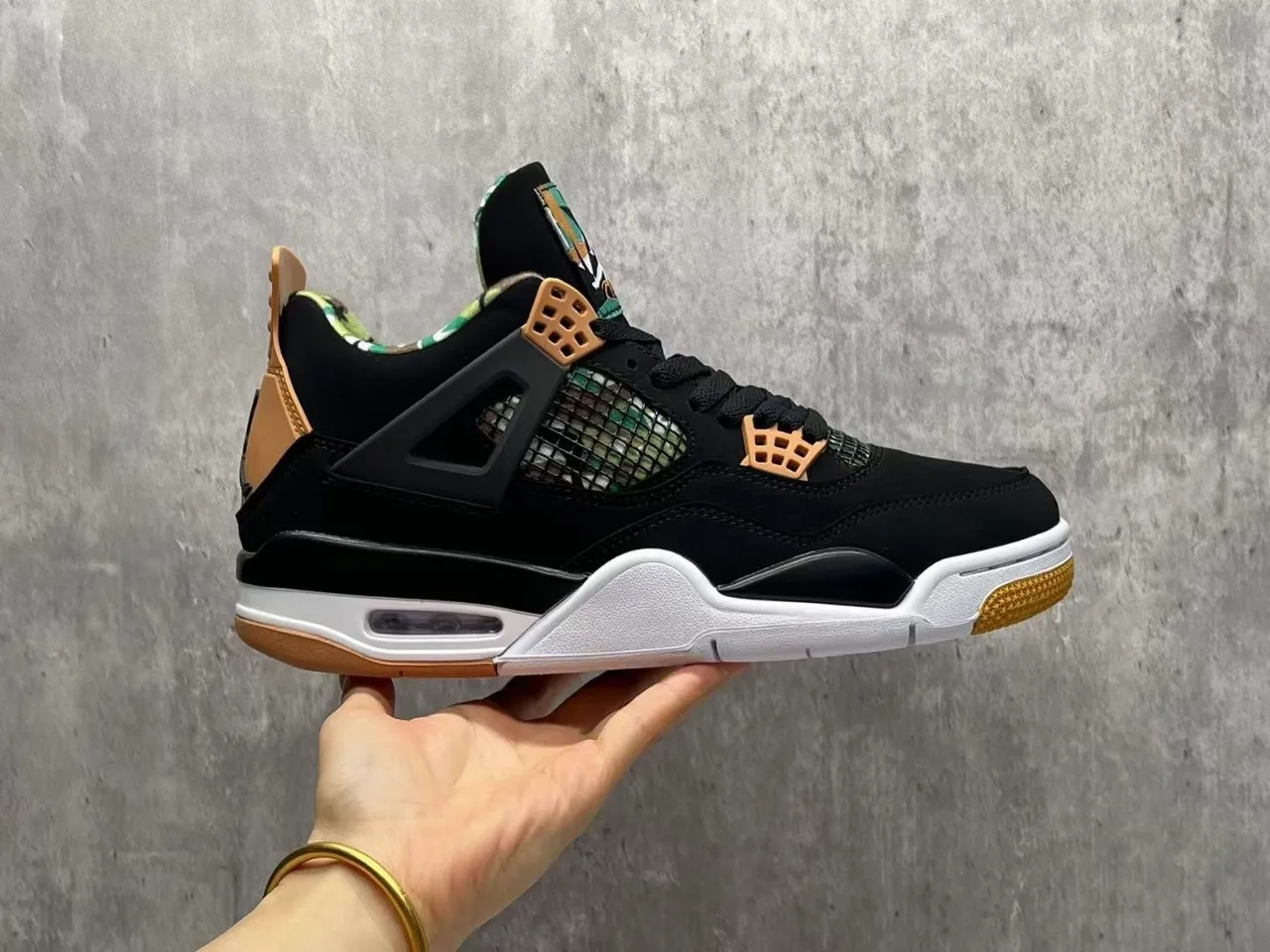 Air Jordan 4 Black Gum Camo Mesh Basketball Shoes 3