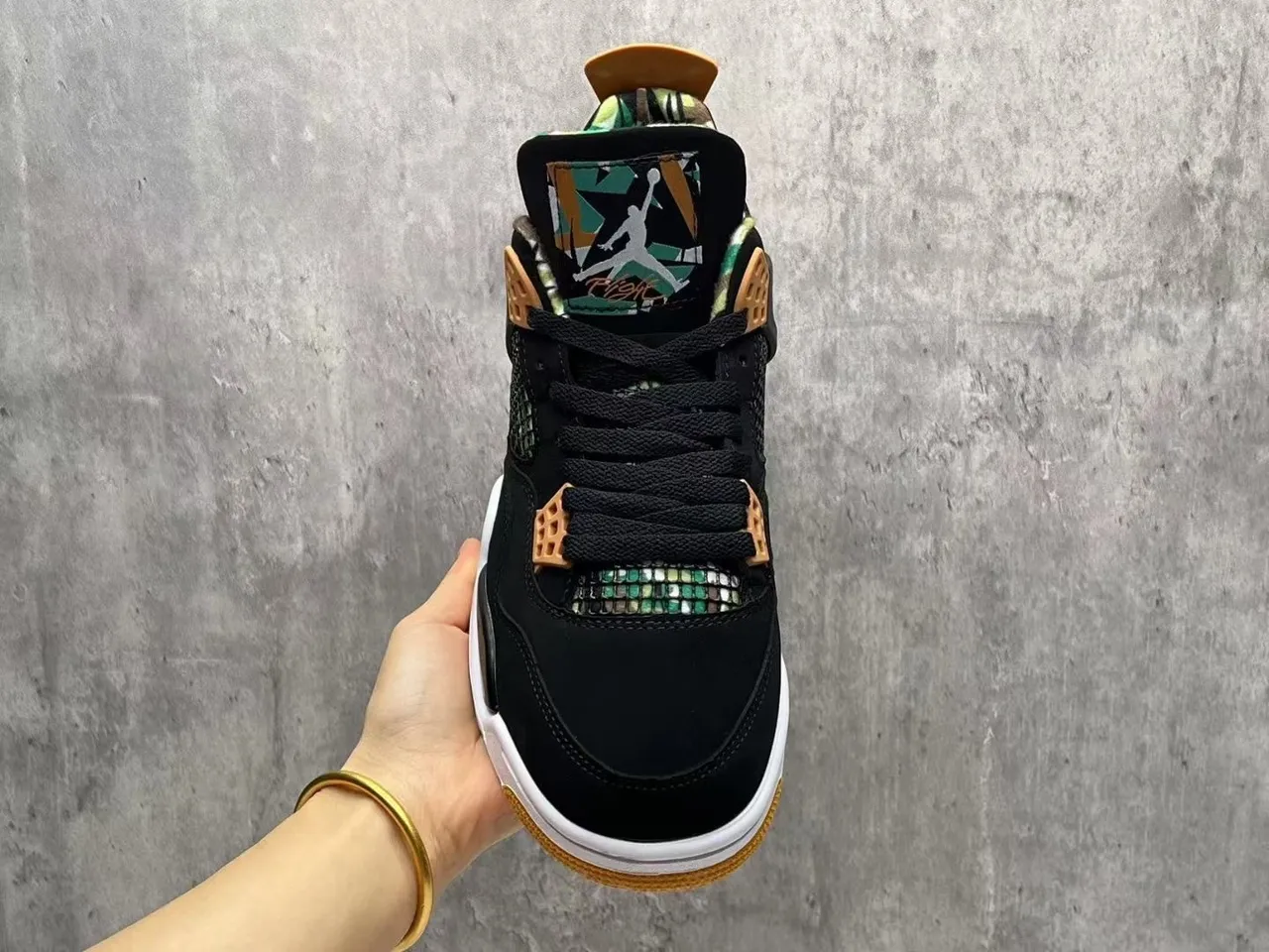 Air Jordan 4 Black Gum Camo Mesh Basketball Shoes 5