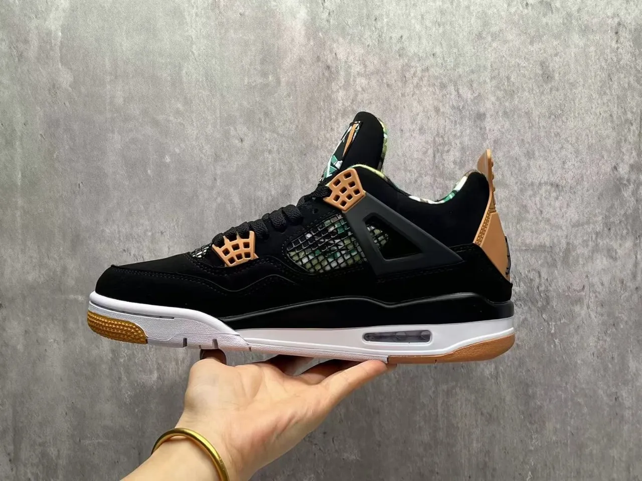 Air Jordan 4 Black Gum Camo Mesh Basketball Shoes 6