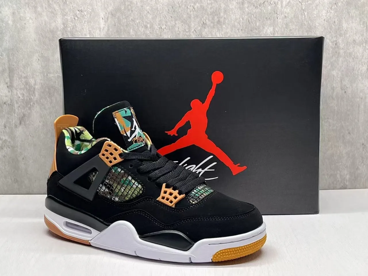 Air Jordan 4 Black Gum Camo Mesh Basketball Shoes 8
