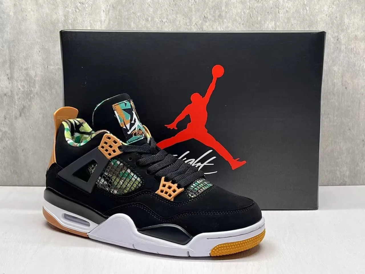 Air Jordan 4 Black Gum Camo Mesh Basketball Shoes 9