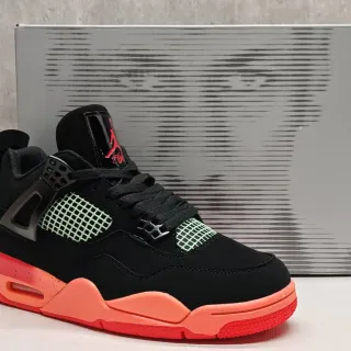 Air Jordan 4 Negro Verde Claro Naranja Rojo Zapatos de Baloncesto