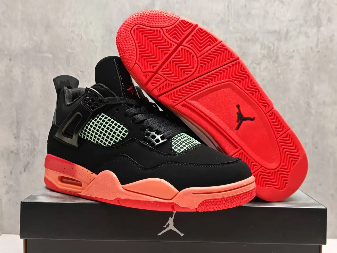 Air Jordan 4 Black Light Green Orange Red Basketball Shoes 2