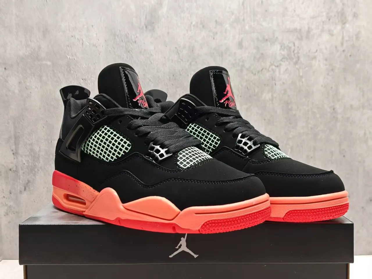 Air Jordan 4 Black Light Green Orange Red Basketball Shoes 3