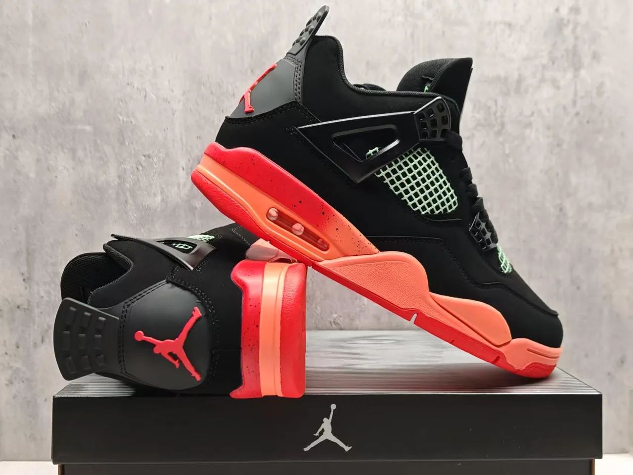 Air Jordan 4 Black Light Green Orange Red Basketball Shoes 4