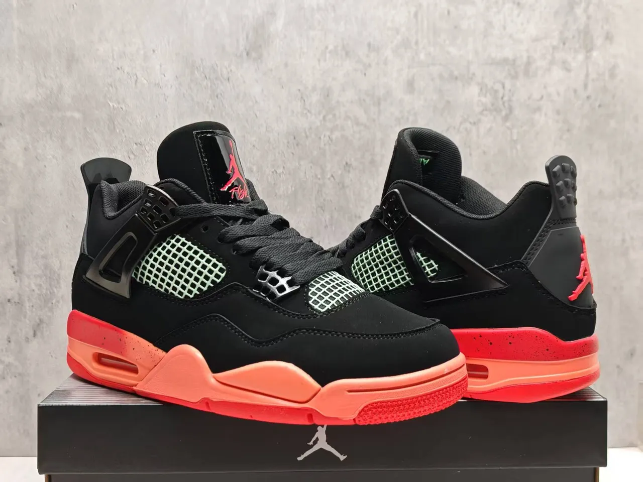 Air Jordan 4 Black Light Green Orange Red Basketball Shoes 6
