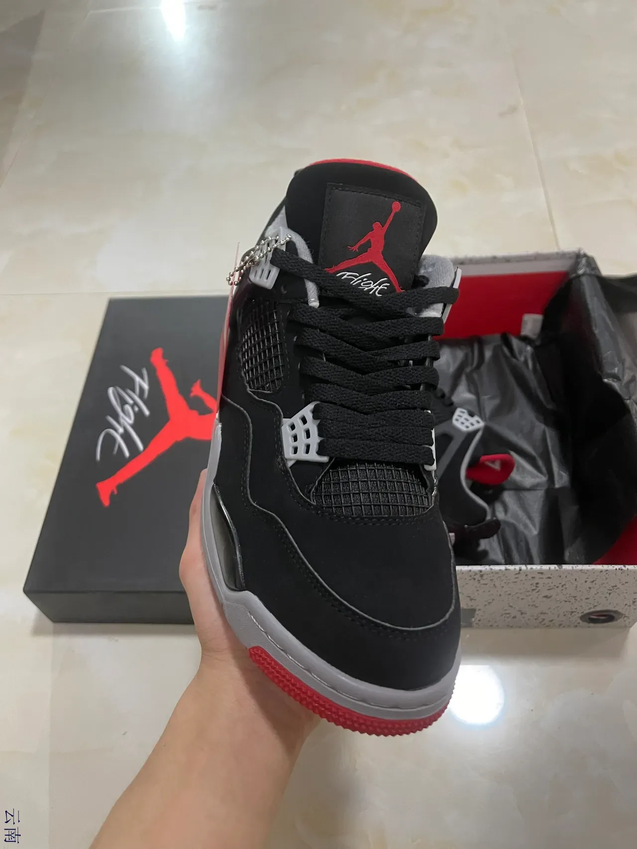 Air Jordan 4 Tênis de Basquete Preto Vermelho Branco Cinza 2