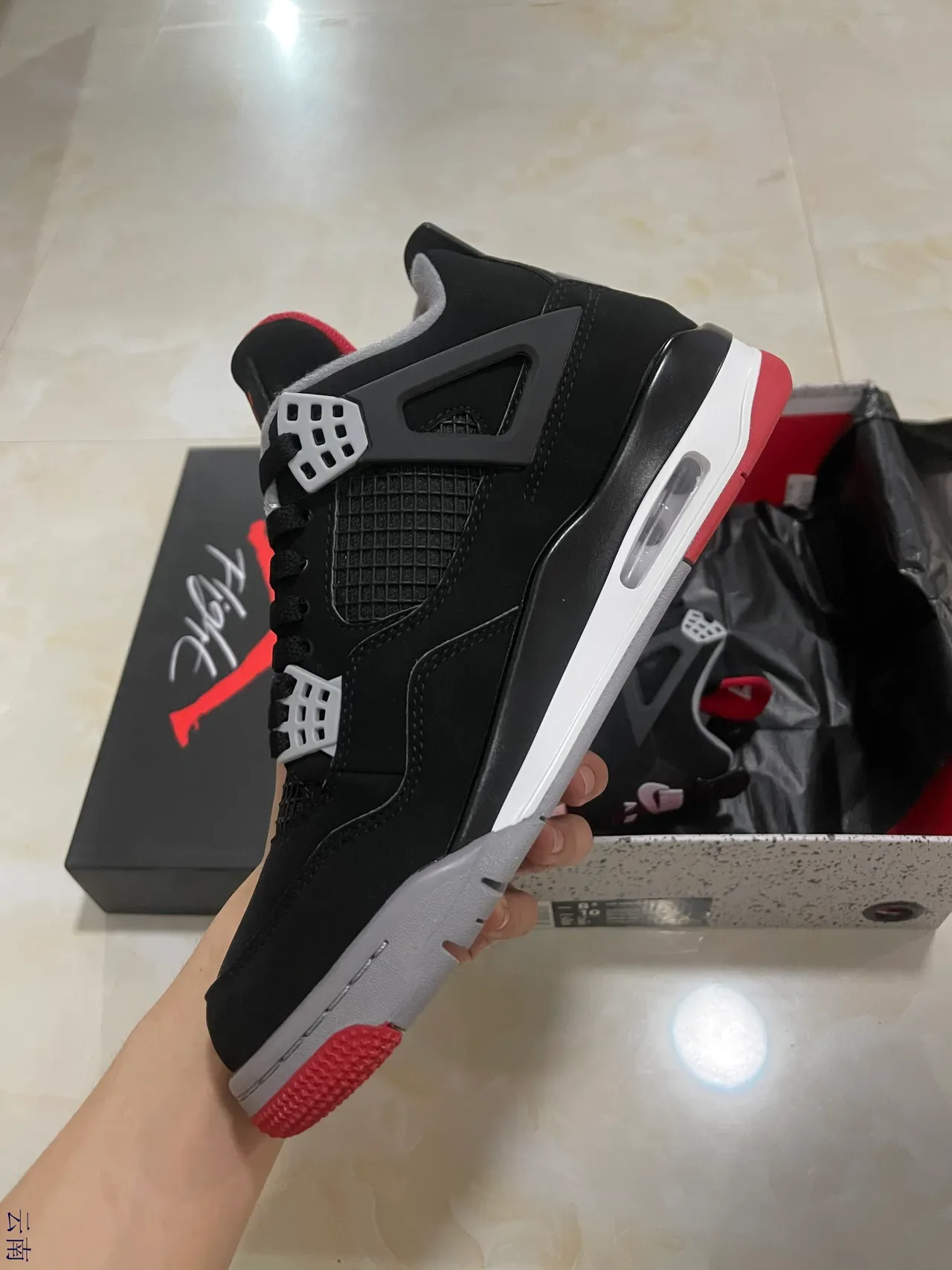 Air Jordan 4 Tênis de Basquete Preto Vermelho Branco Cinza 4