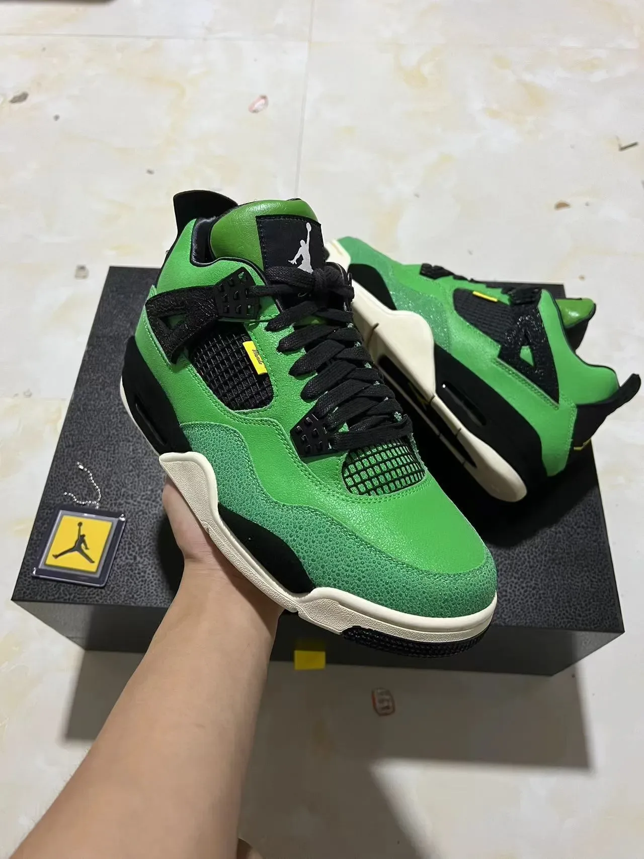 Air Jordan 4 Green Black Off-White Basketball Shoes 2