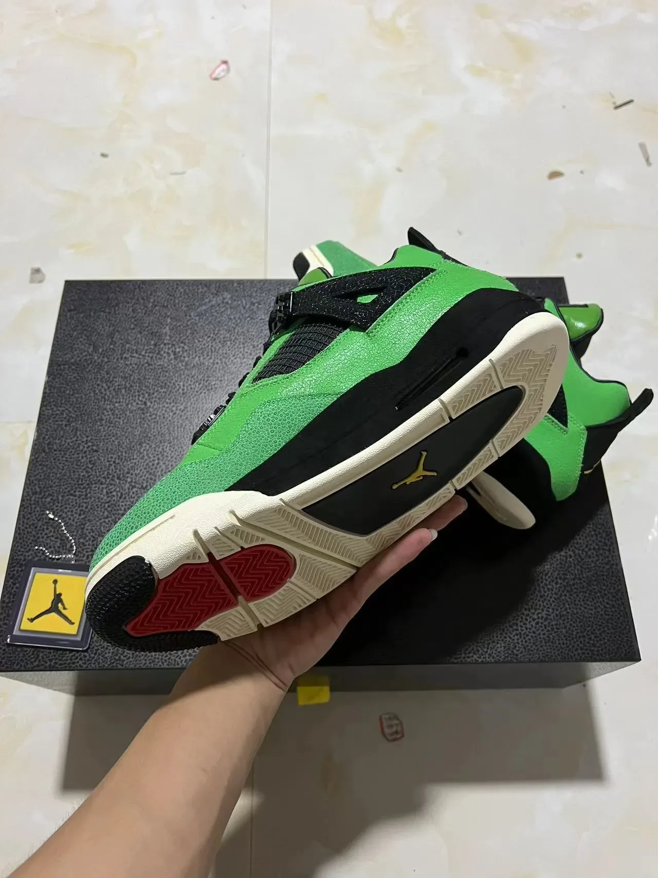 Air Jordan 4 Green Black Off-White Basketball Shoes 5