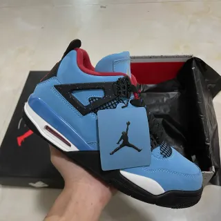 Air Jordan 4 Zapatos de Baloncesto Azul Claro Negro Blanco Rojo