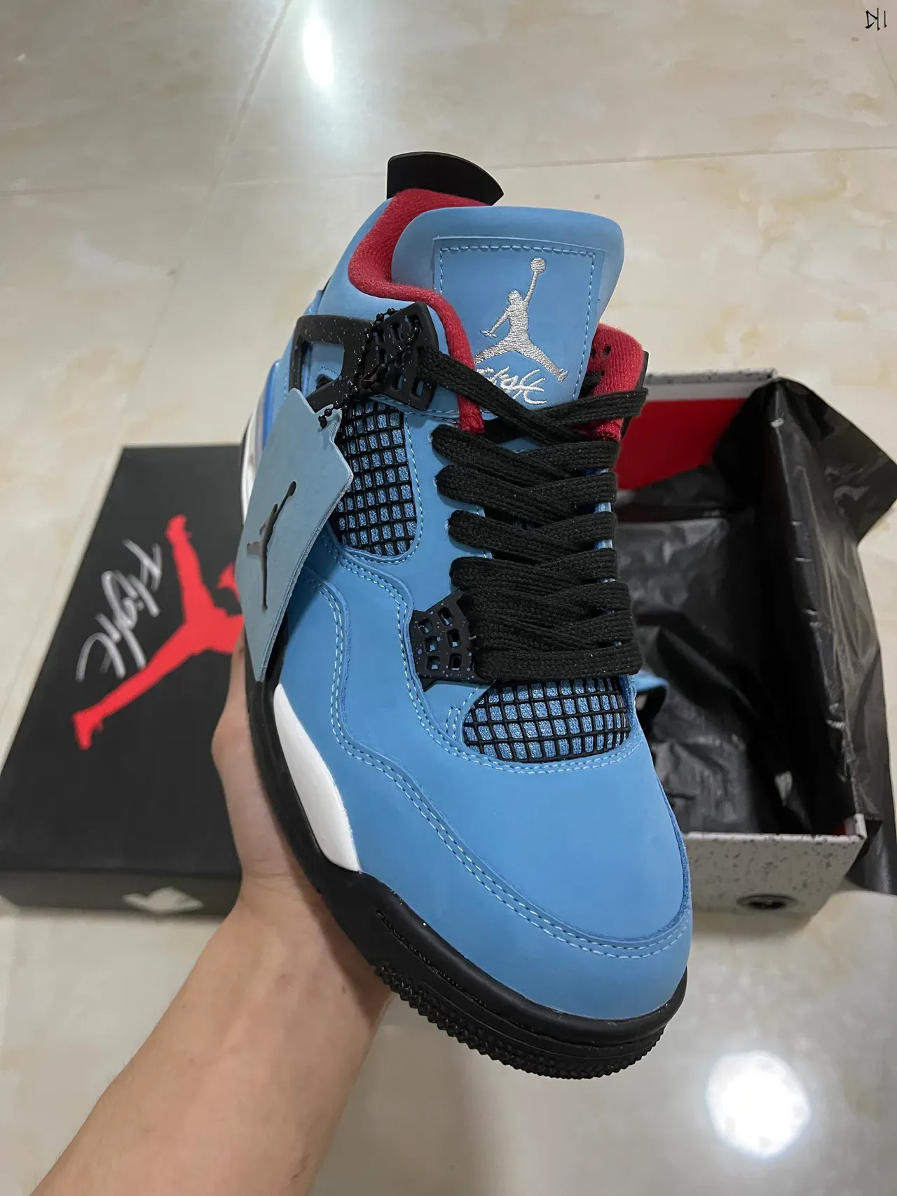 Air Jordan 4 Tênis de Basquete Azul Claro Preto Branco Vermelho 2