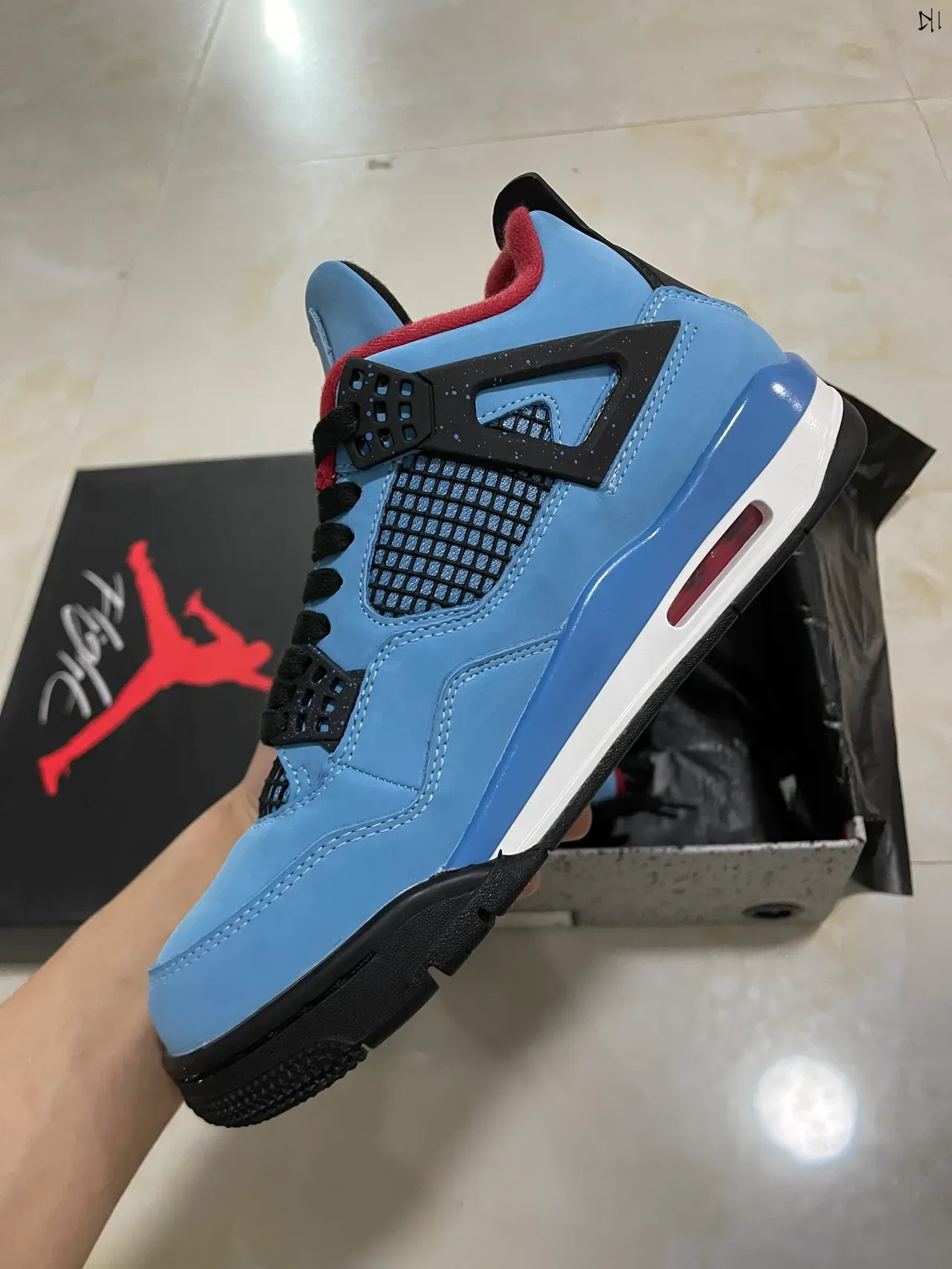 Air Jordan 4 Tênis de Basquete Azul Claro Preto Branco Vermelho 4