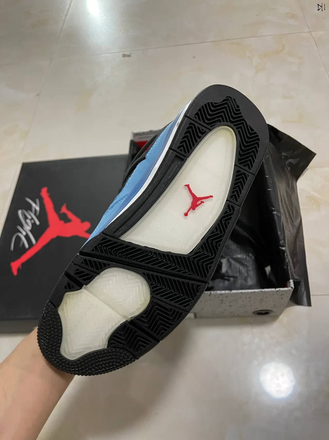 Air Jordan 4 Tênis de Basquete Azul Claro Preto Branco Vermelho 5