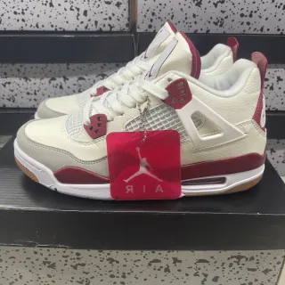 Air Jordan 4 Off-White and Maroon Basketball Shoes