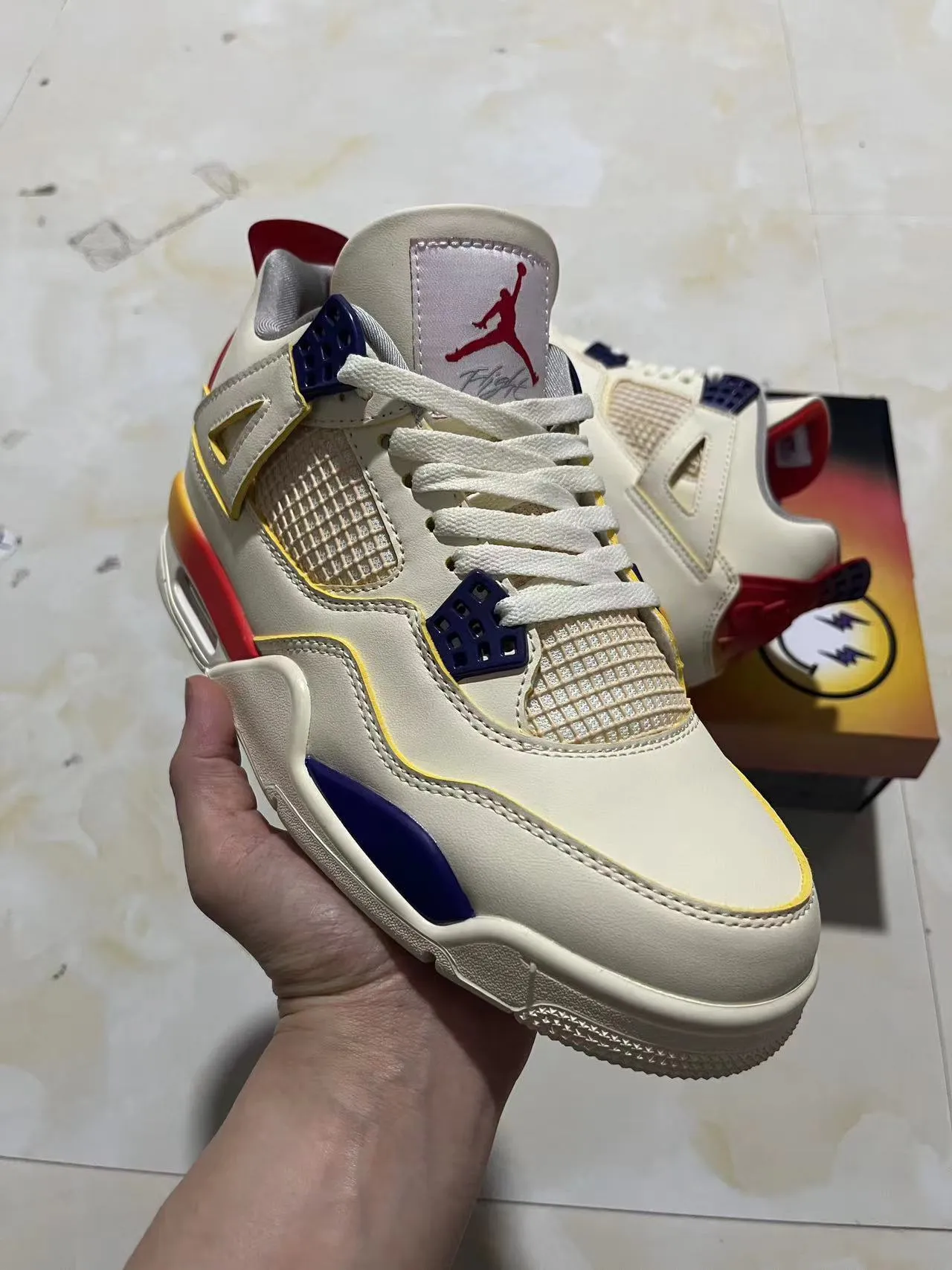 Air Jordan 4 Off-White Red Yellow Blue Basketball Shoes 2