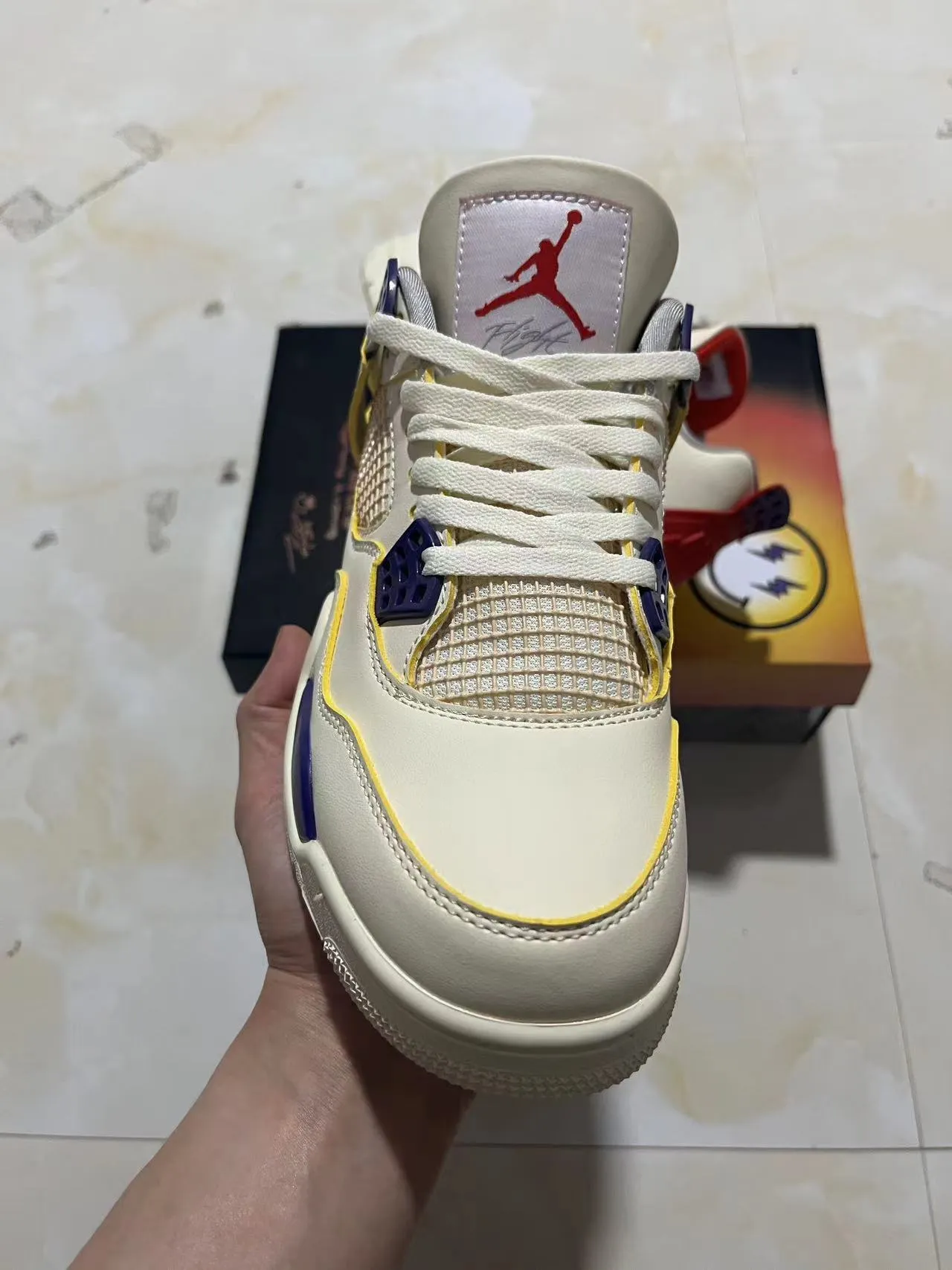 Air Jordan 4 Off-White Red Yellow Blue Basketball Shoes 3