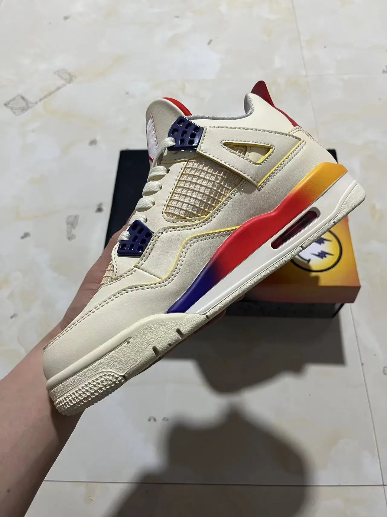 Air Jordan 4 Off-White Red Yellow Blue Basketball Shoes 5