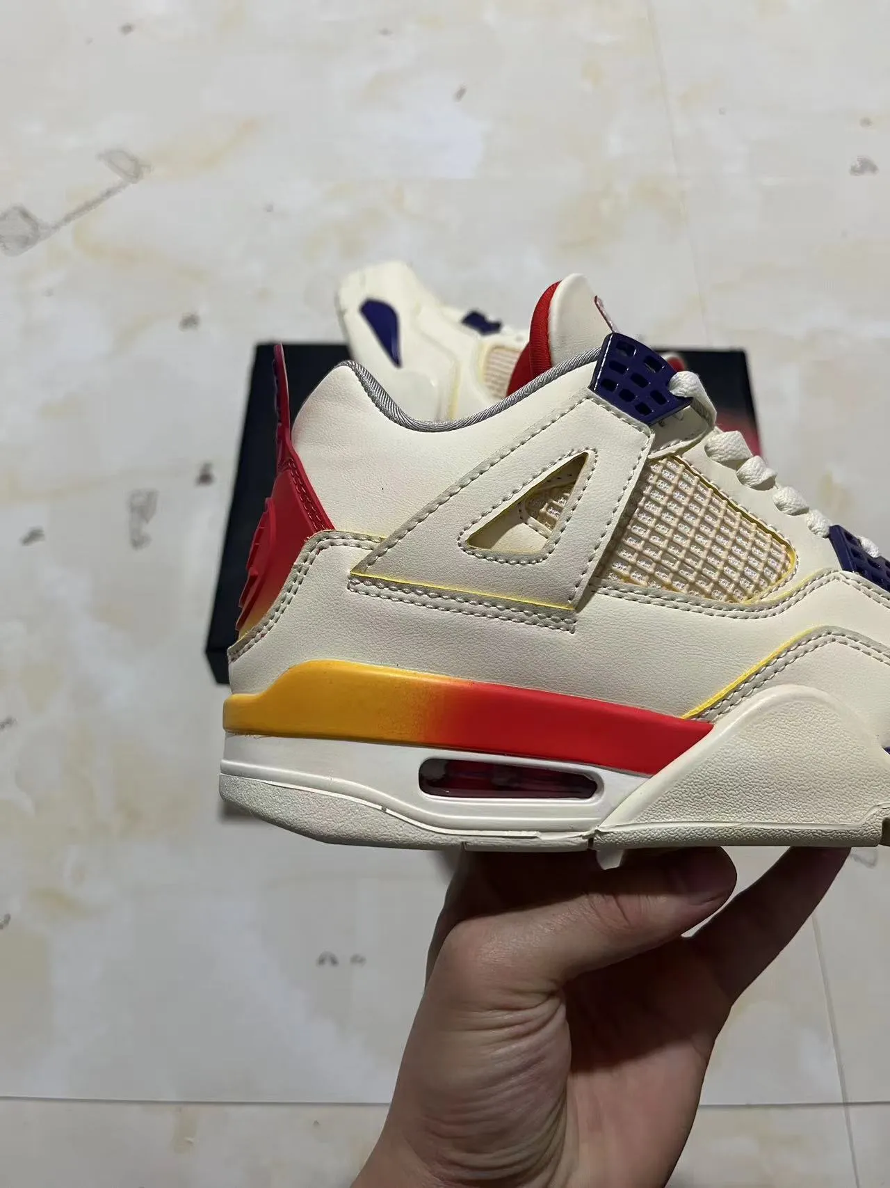 Air Jordan 4 Off-White Red Yellow Blue Basketball Shoes 7
