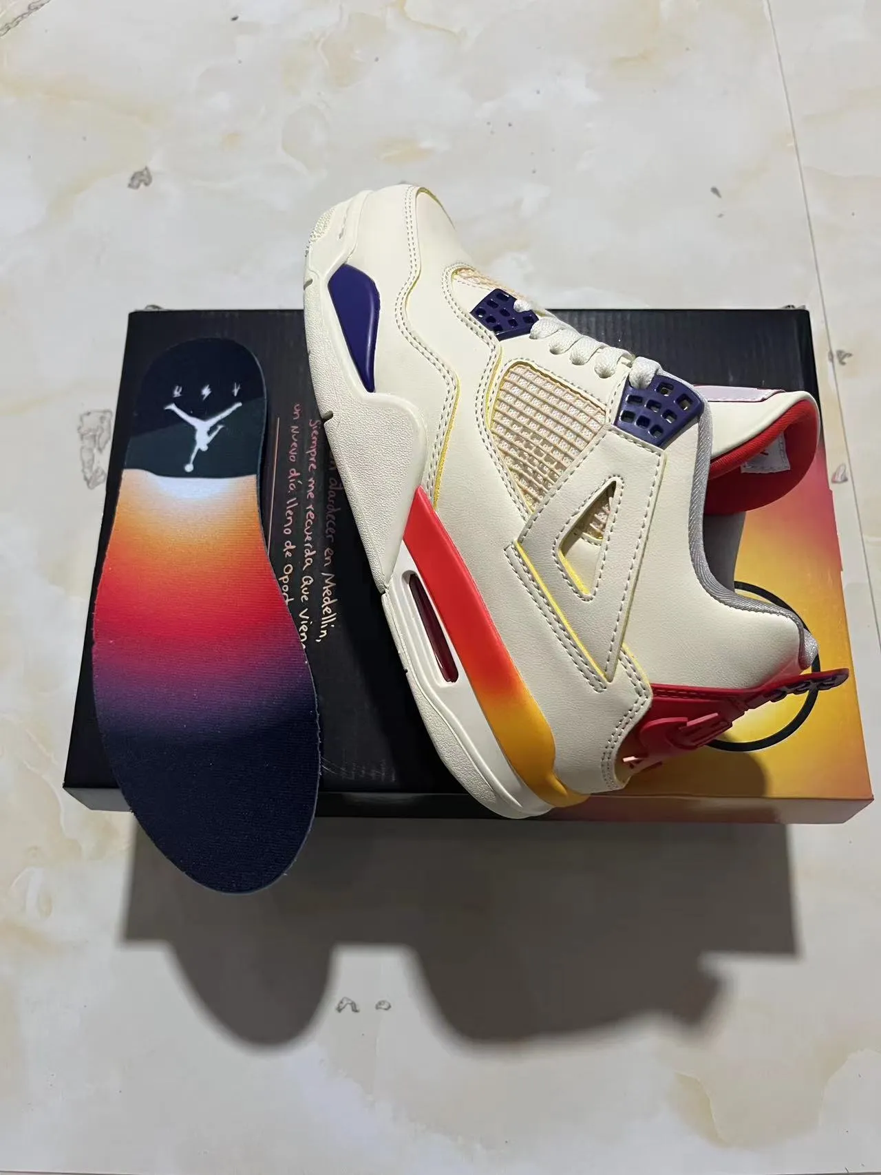 Air Jordan 4 Off-White Red Yellow Blue Basketball Shoes 9