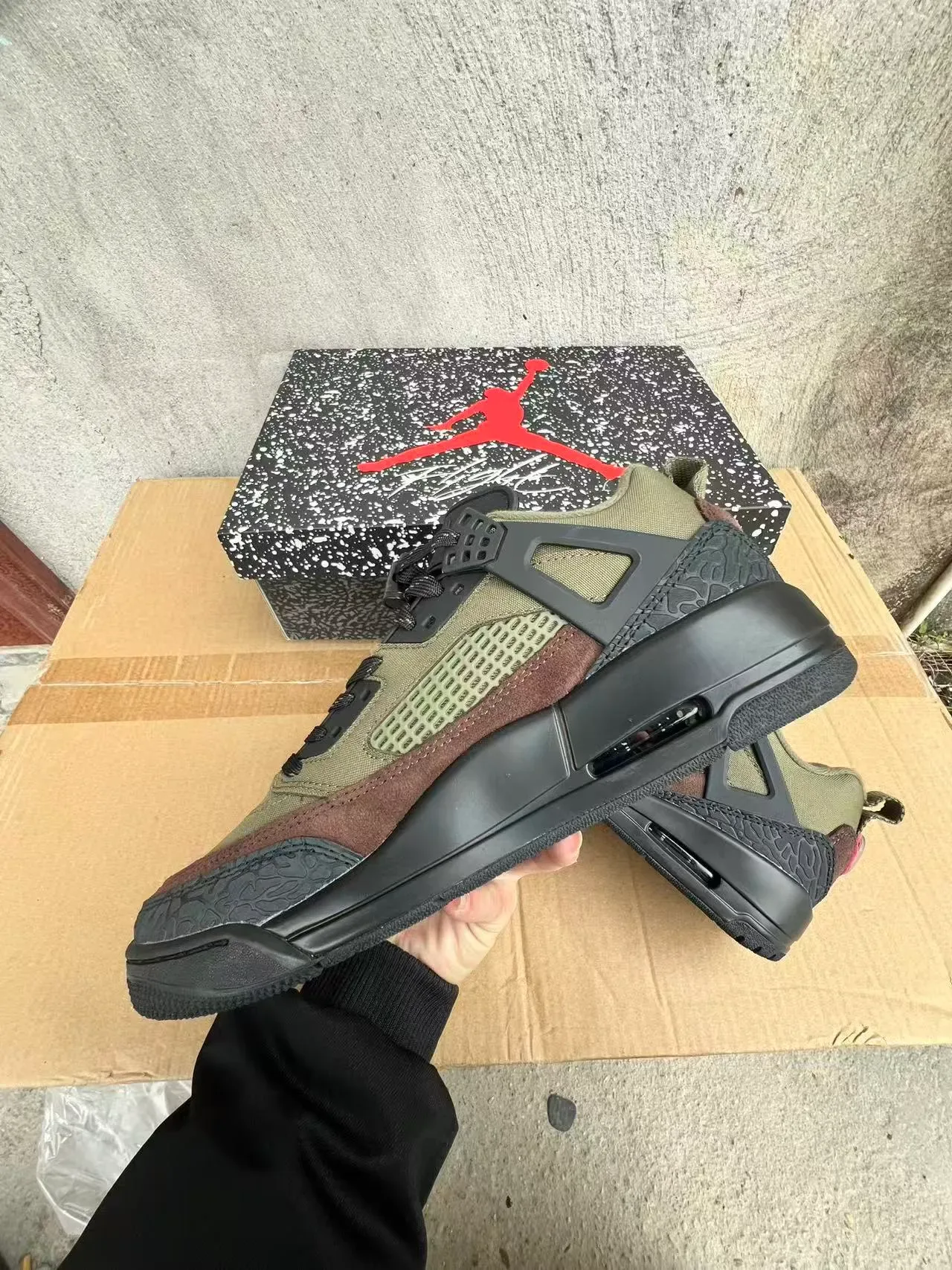 Air Jordan 4 Chaussures de Basketball Imprimé Éléphant Marron Olive 5