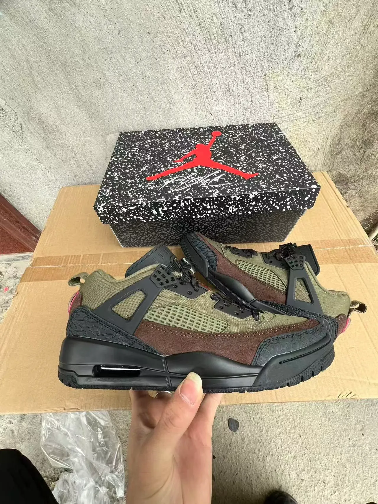 Air Jordan 4 Chaussures de Basketball Imprimé Éléphant Marron Olive 7