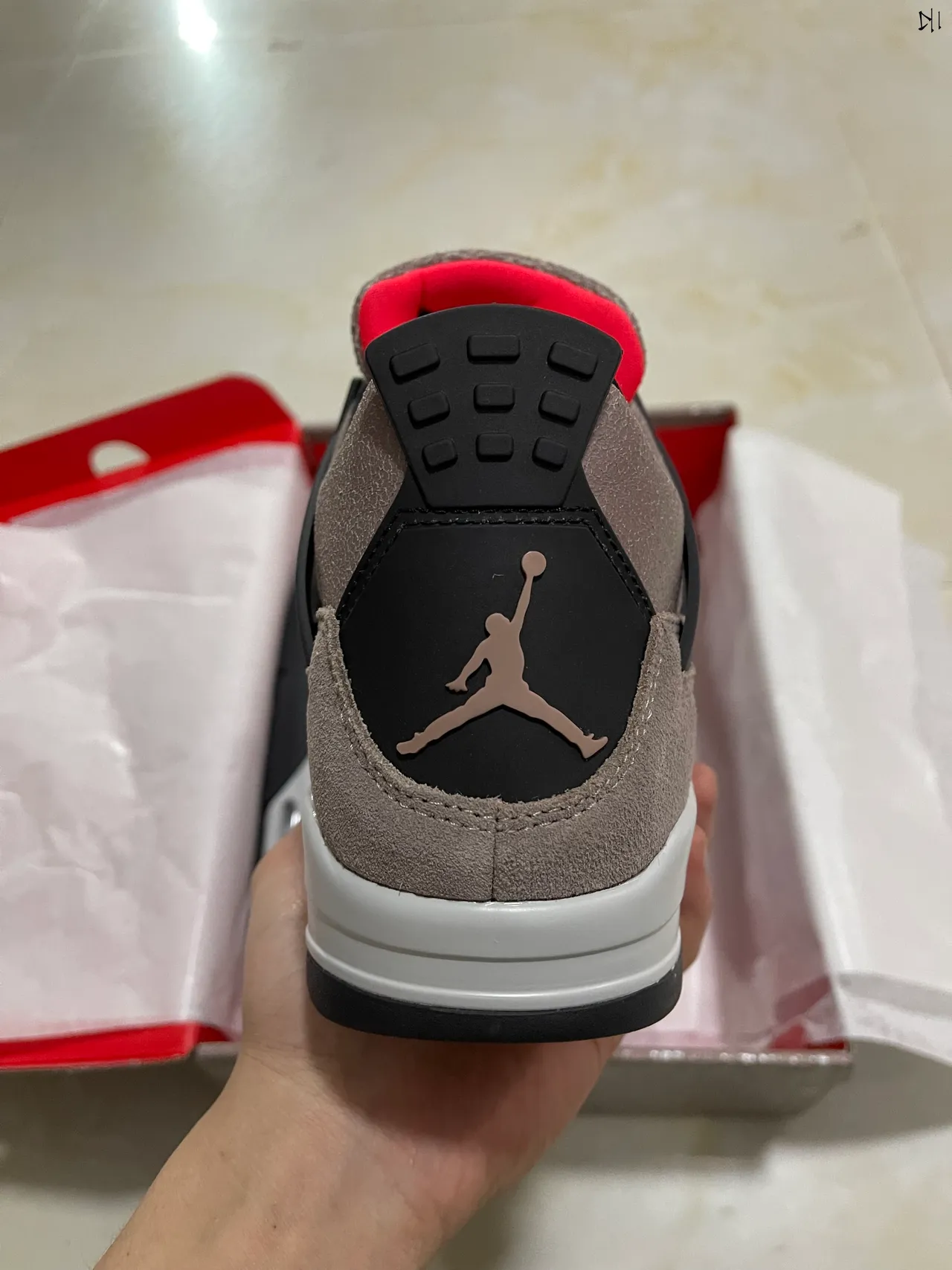 Air Jordan 4 Taupe and Black Basketball Shoes 3