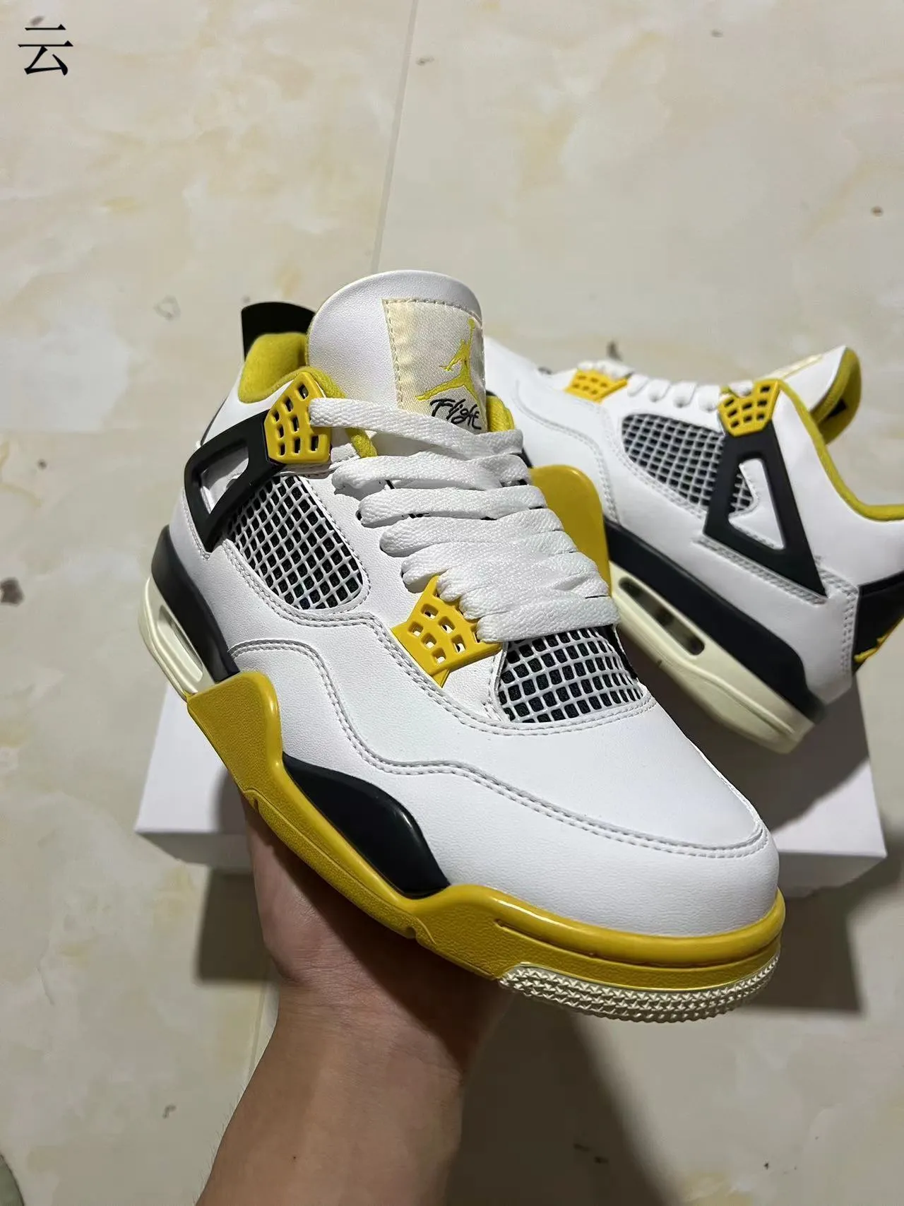 Air Jordan 4 White Black Yellow Basketball Shoes 2