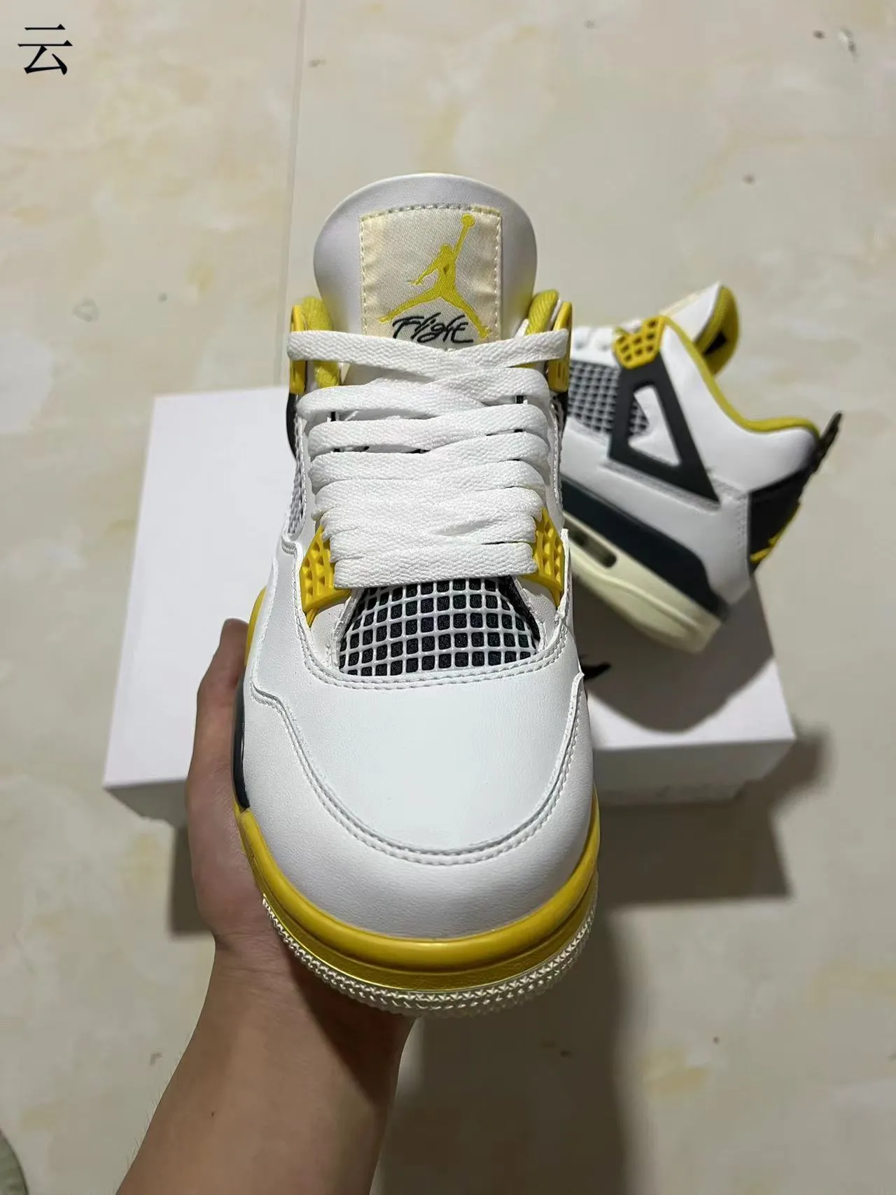 Air Jordan 4 White Black Yellow Basketball Shoes 3