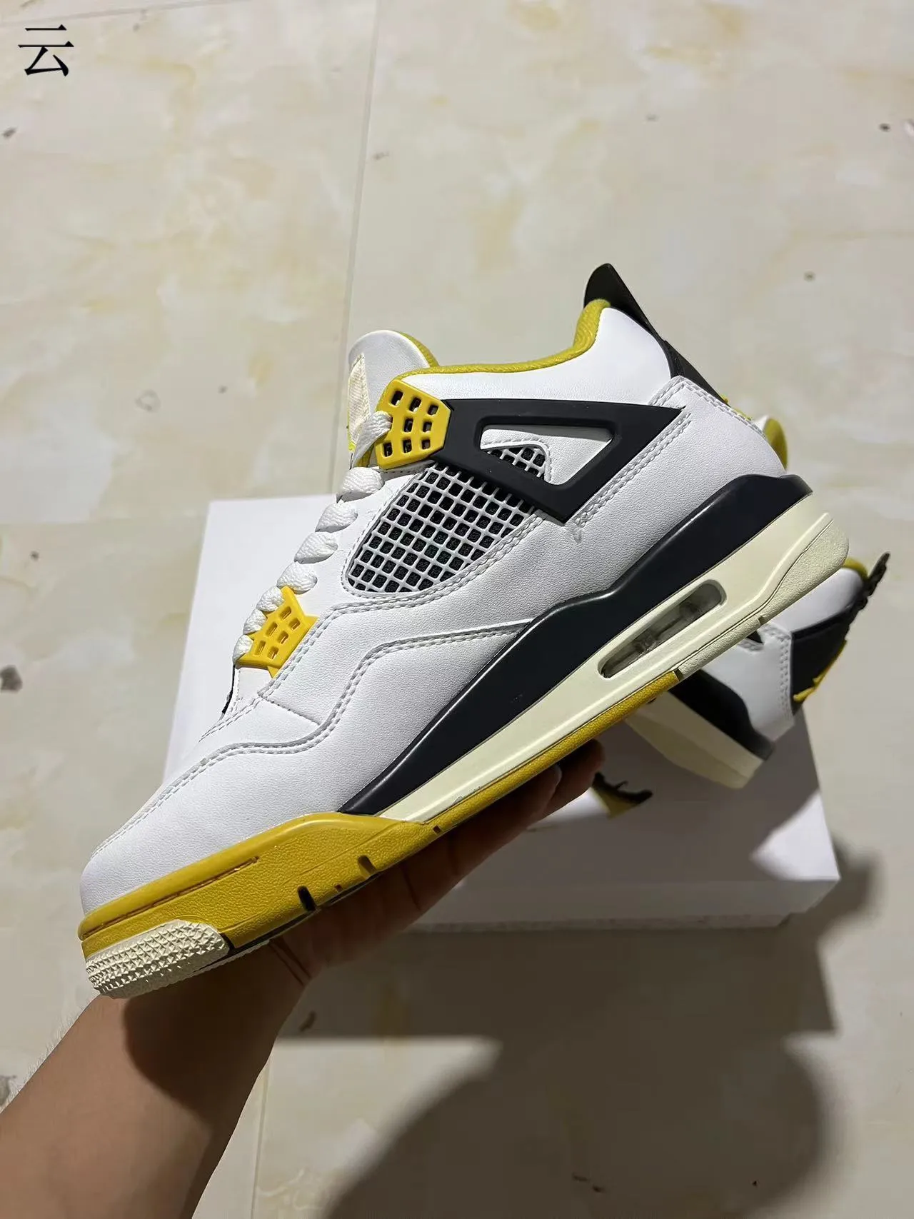 Air Jordan 4 White Black Yellow Basketball Shoes 10
